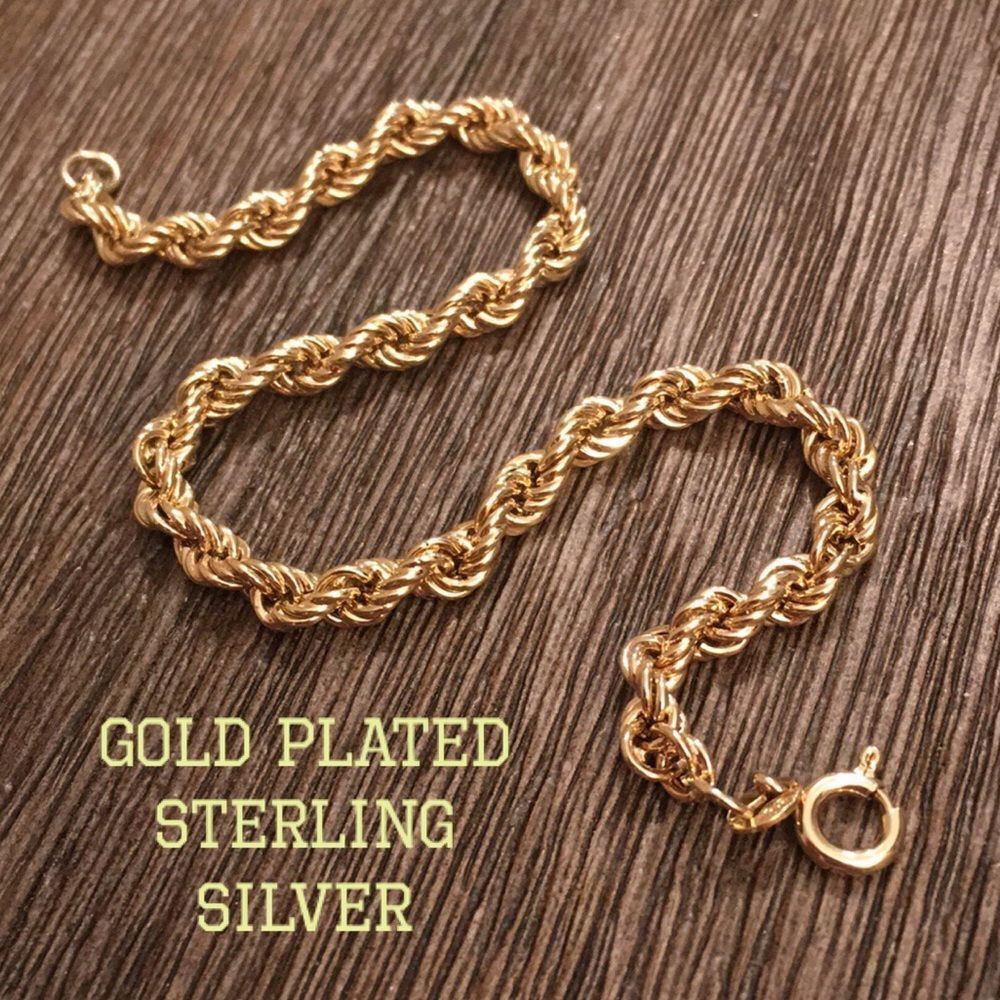 Gold Plated Sterling Silver Rope Bracelet 8”